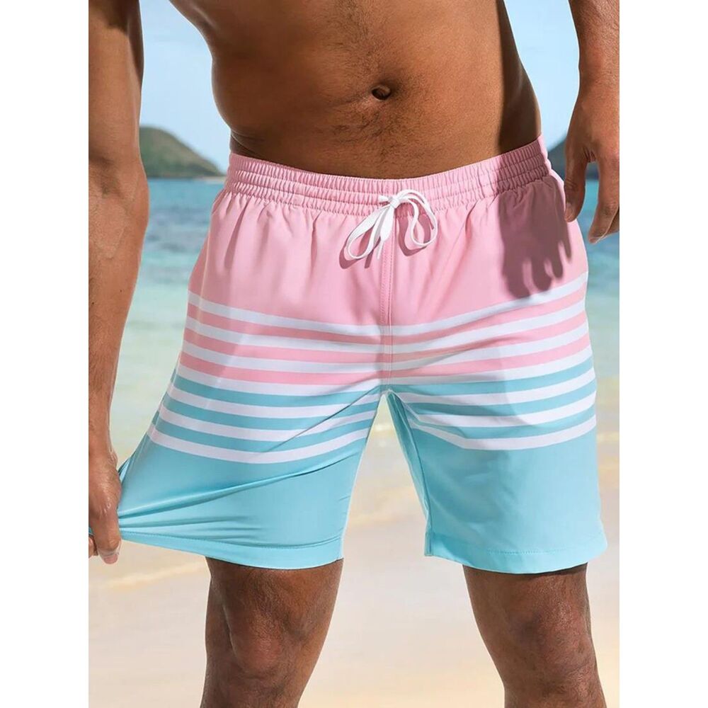 Chubbies Swim Trunks On the Horizon 5.5" Striped Pink White Blue Men's Medium